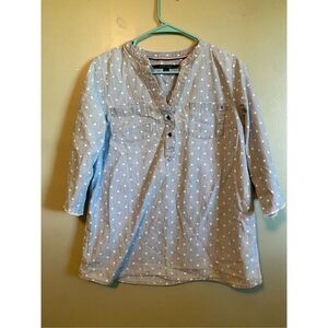 Tommy Hilfiger Popover Blue White Polka Dot Pockets Long Roll Tab Sleeve L
